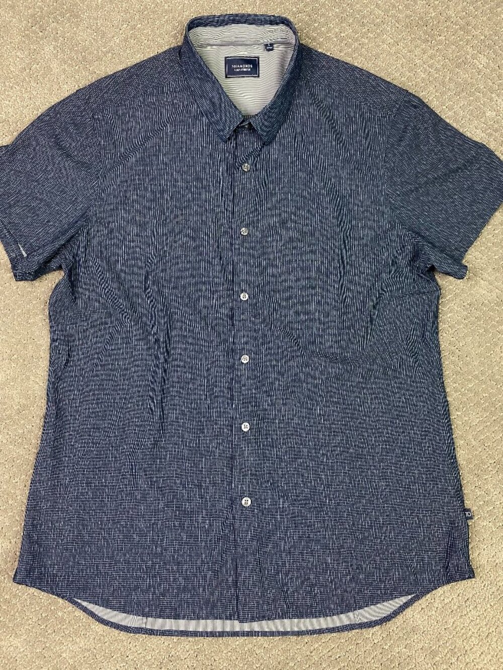 7 Diamonds 4 Way Stretch Shirt Men's Large Blue Short Sleeve Button Up Future